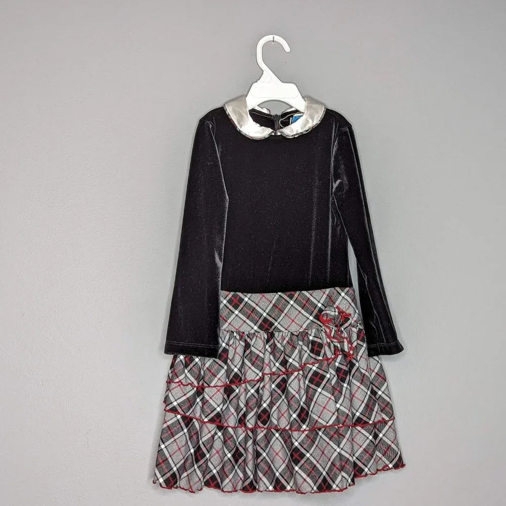 The Children's Place Long Sleeve Velvet & Plaid Holiday Dress Size 4